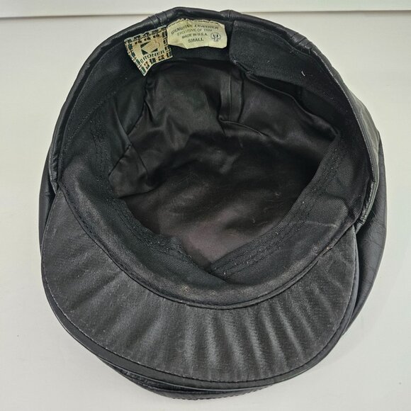 Vtg Broner Newsboy Cabbie Genuine Leather Ivy Cap Hat USA Sz S Black《818》A - Picture 6 of 6